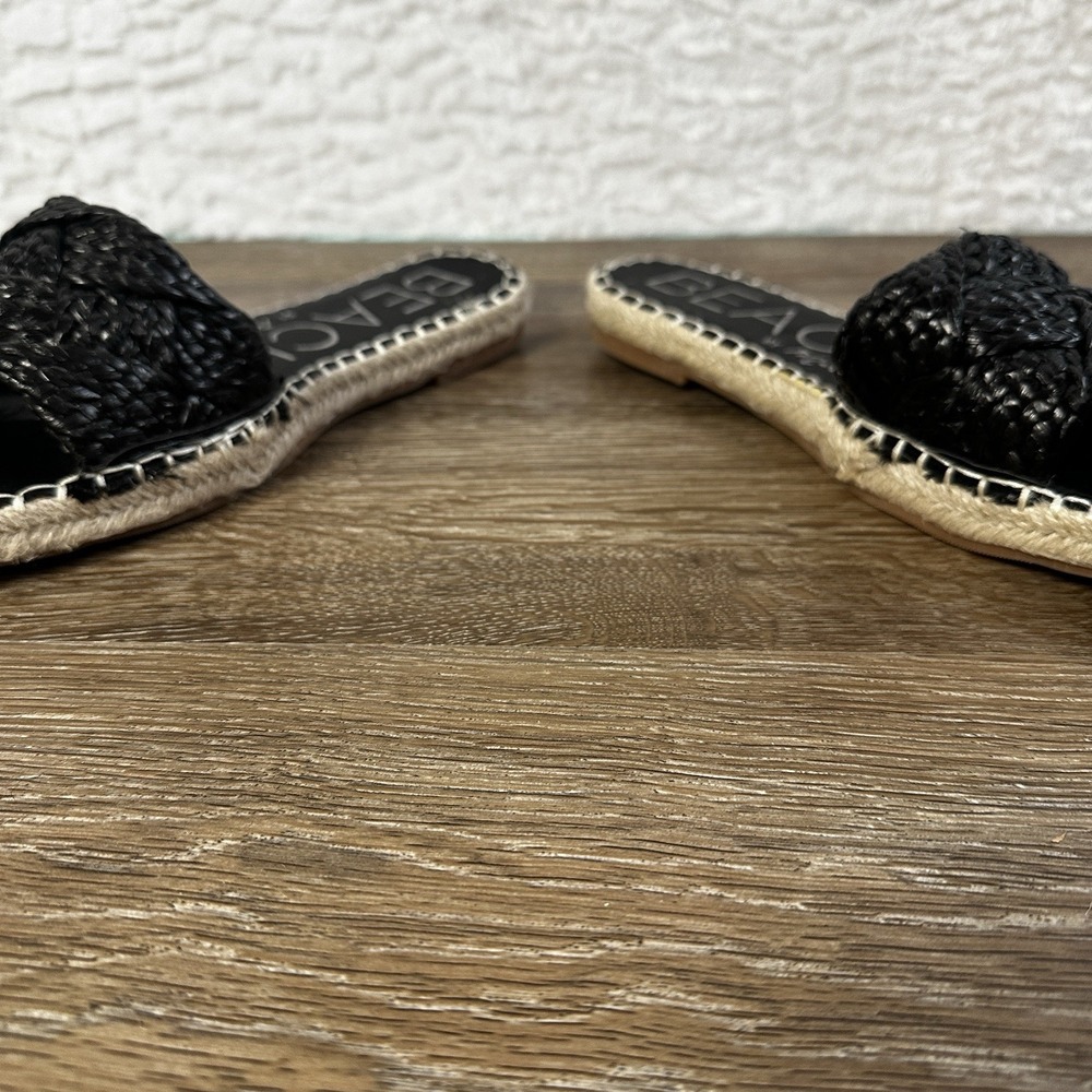 Beach by Matisse Braided Raffia Sandal Black Sz 8 Espadrille Resortwear Slip on - Picture 4 of 6